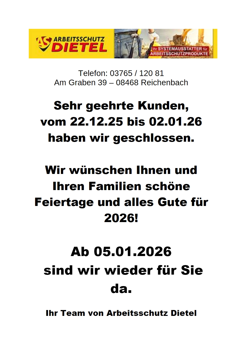 Geschlossen Jahreswechsel